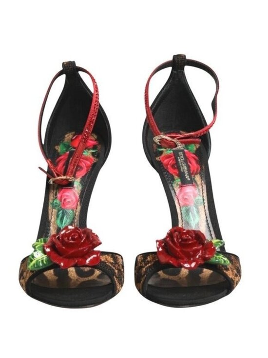 Dolce & Gabbana Shoes - Leopard Crystal Rose Heels Sandals Pumps KEIRA Beige Black Size 39.5 IT 8.5 US